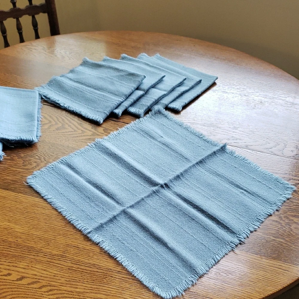 Vtg- Set (8) of Blue Fringed Napkins